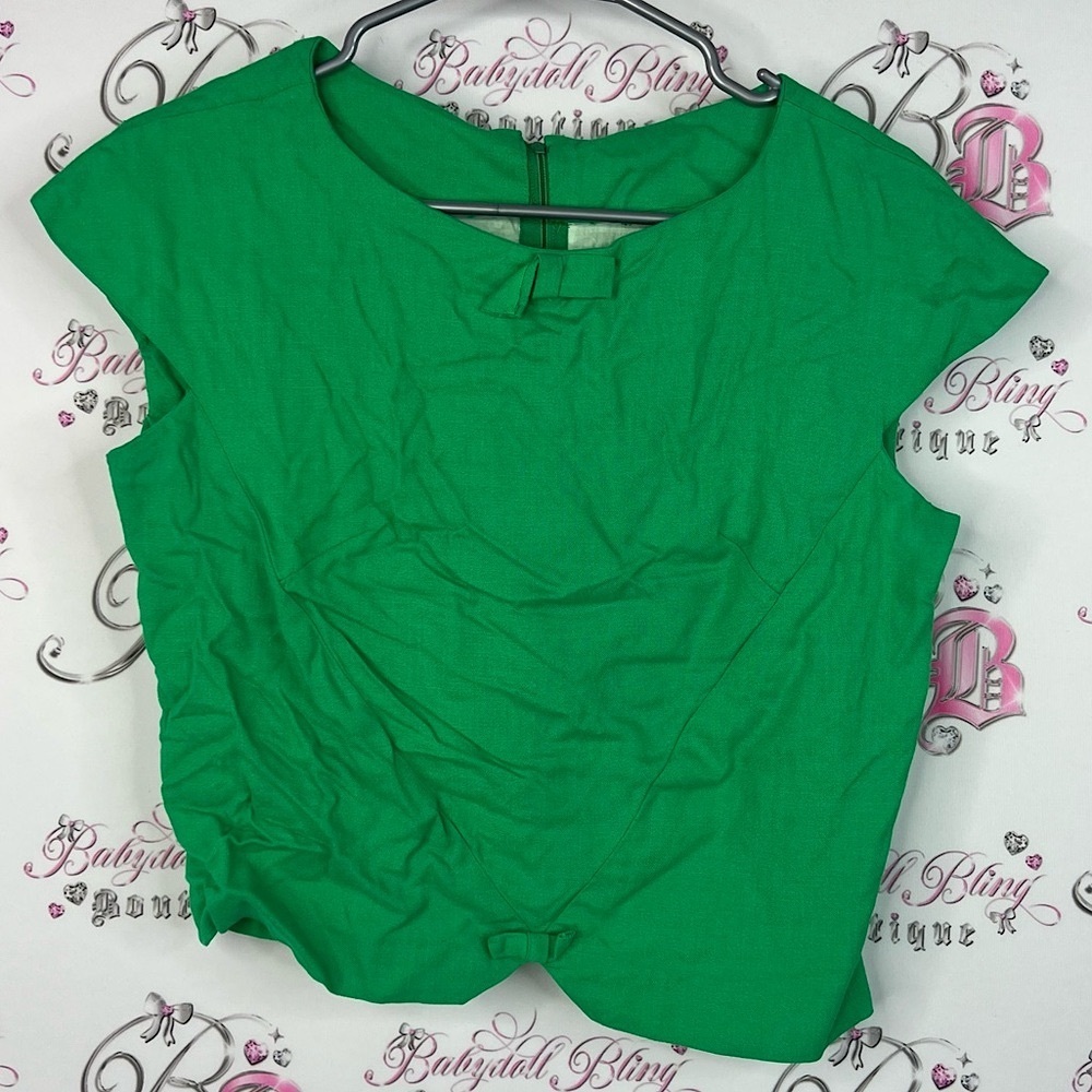 Vintage scalloped top crop style bow ties cute Green Women's Top